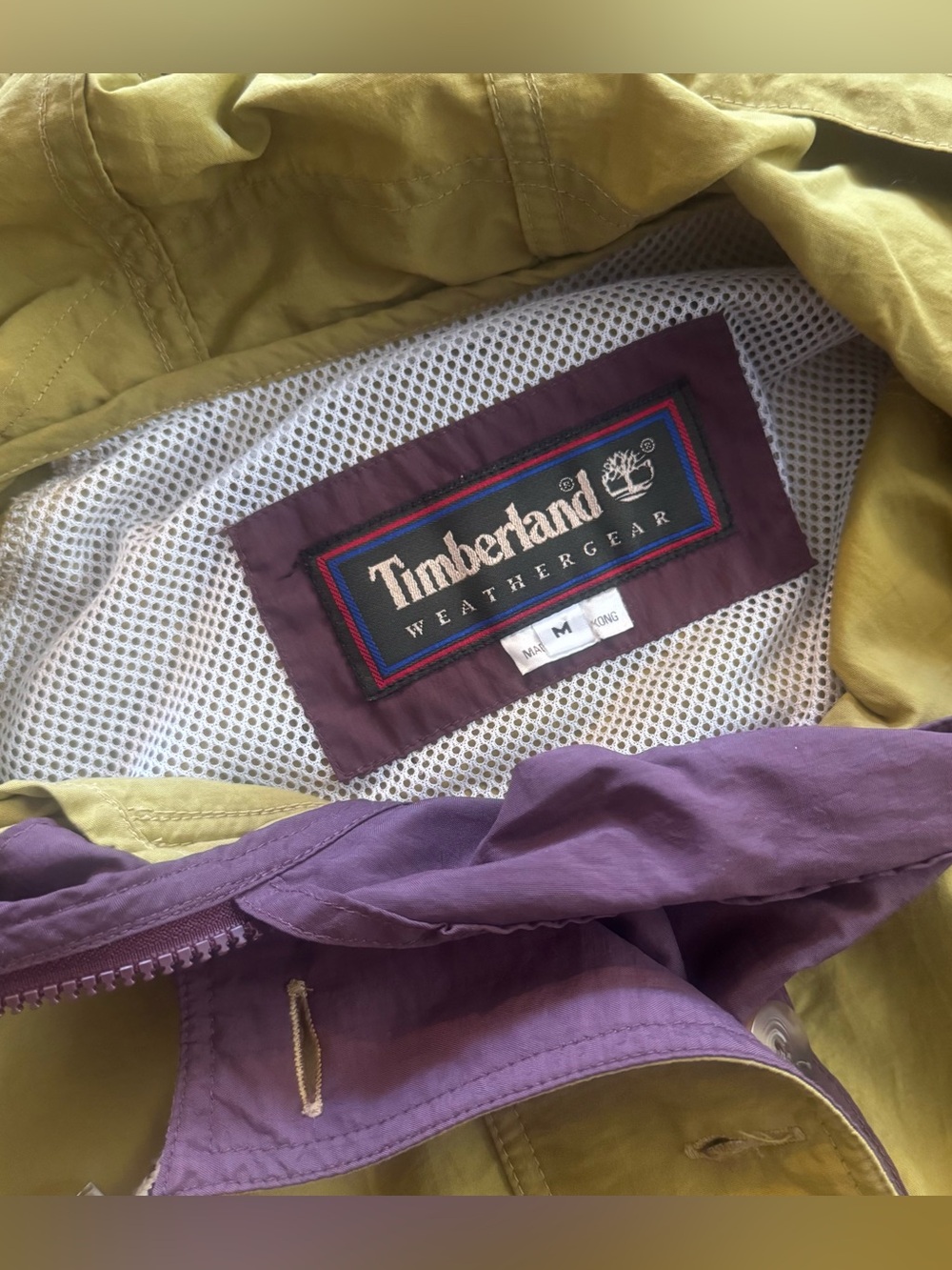 Vintage Timberland Weathergear Jacket Mens hooded anorak Streetwear Y2K green - Picture 6 of 6